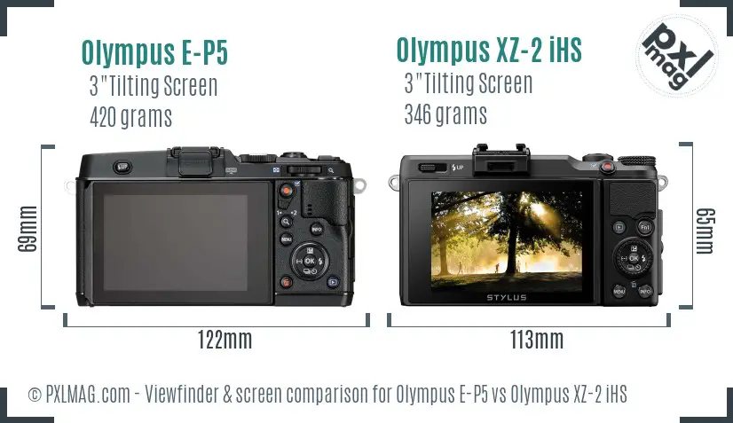 Olympus E-P5 vs Olympus XZ-2 iHS Screen and Viewfinder comparison