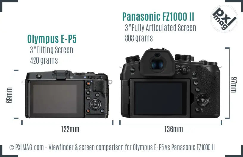 Olympus E-P5 vs Panasonic FZ1000 II Screen and Viewfinder comparison