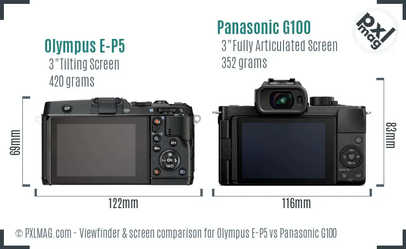 Olympus E-P5 vs Panasonic G100 Screen and Viewfinder comparison