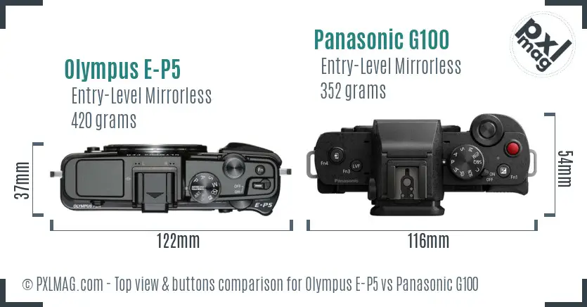 Olympus E-P5 vs Panasonic G100 top view buttons comparison