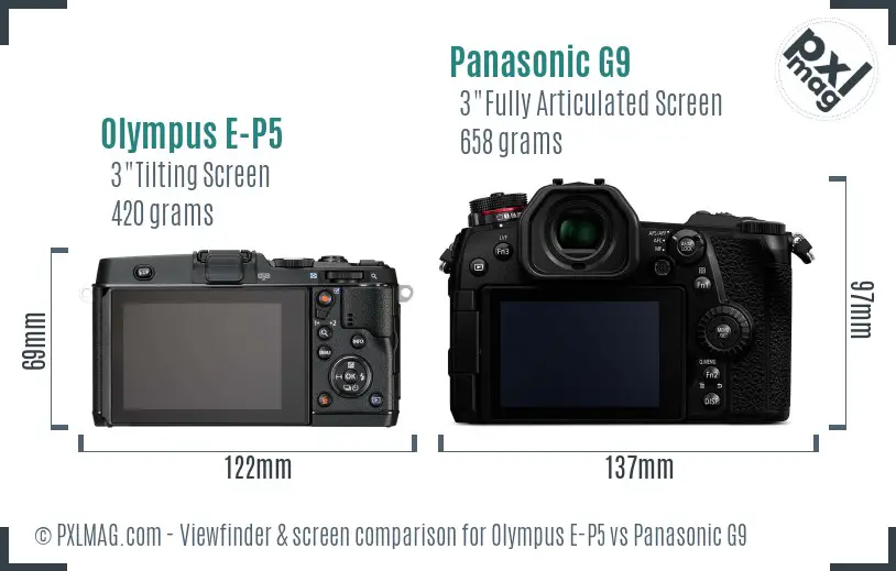 Olympus E-P5 vs Panasonic G9 Screen and Viewfinder comparison