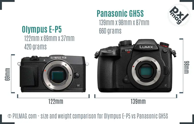 Olympus E-P5 vs Panasonic GH5S size comparison