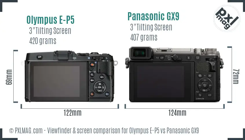 Olympus E-P5 vs Panasonic GX9 Screen and Viewfinder comparison