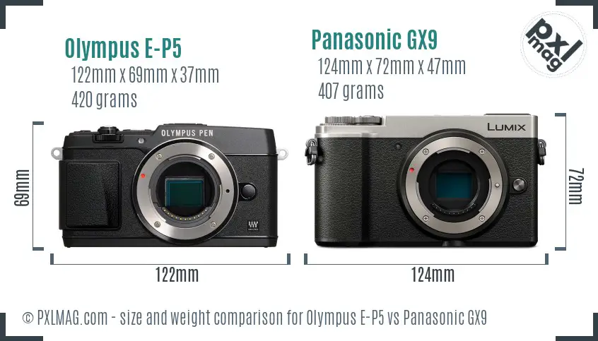 Olympus E-P5 vs Panasonic GX9 size comparison