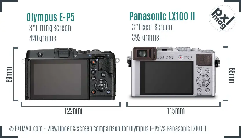 Olympus E-P5 vs Panasonic LX100 II Screen and Viewfinder comparison