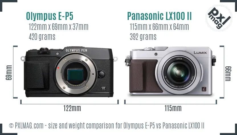 Olympus E-P5 vs Panasonic LX100 II size comparison