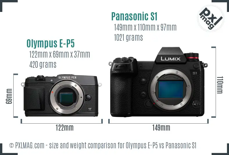 Olympus E-P5 vs Panasonic S1 size comparison