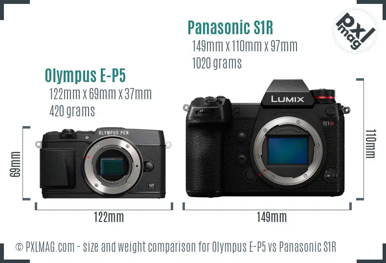 Olympus E-P5 vs Panasonic S1R size comparison