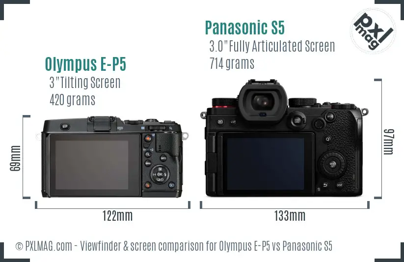 Olympus E-P5 vs Panasonic S5 Screen and Viewfinder comparison