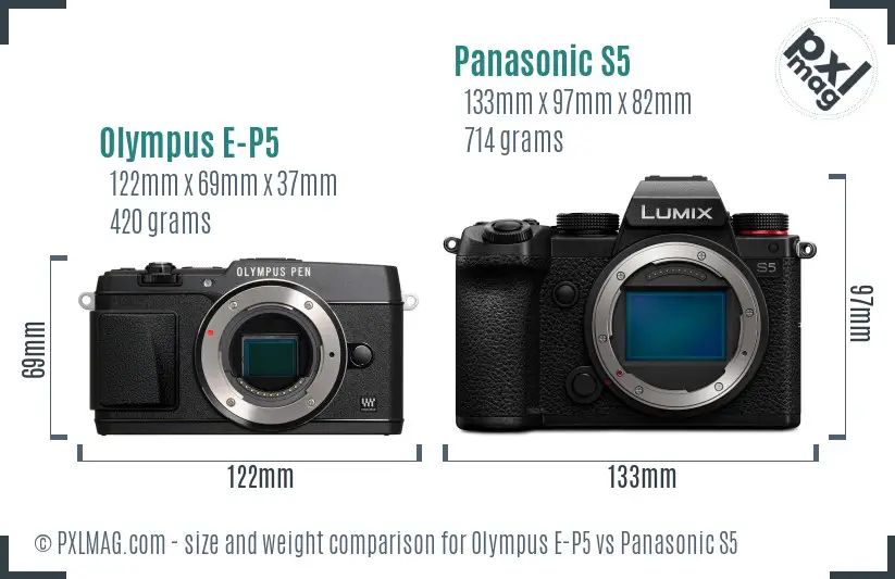 Olympus E-P5 vs Panasonic S5 size comparison