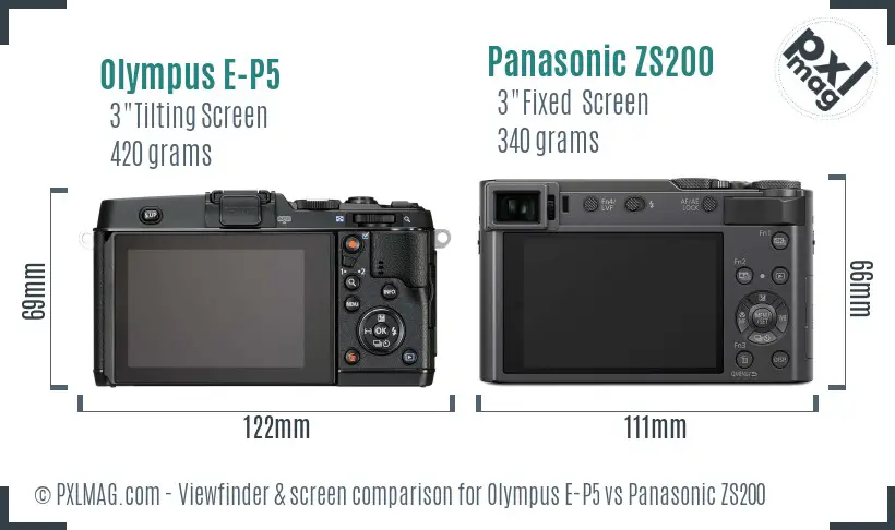 Olympus E-P5 vs Panasonic ZS200 Screen and Viewfinder comparison