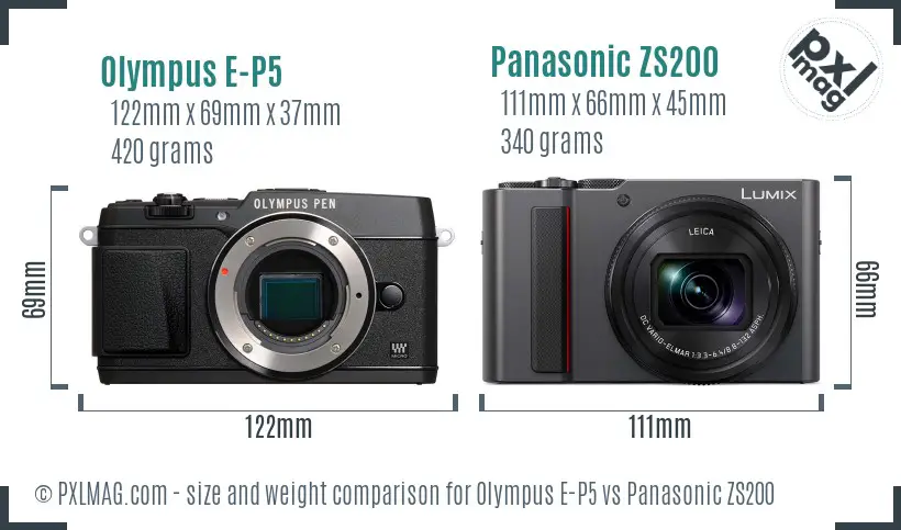 Olympus E-P5 vs Panasonic ZS200 size comparison