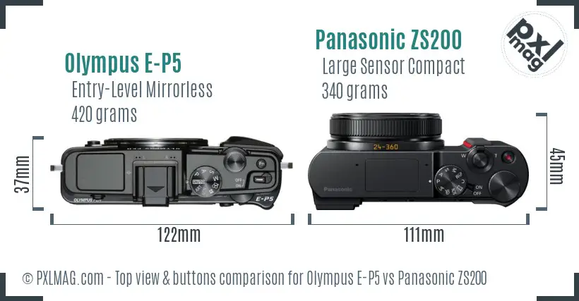 Olympus E-P5 vs Panasonic ZS200 top view buttons comparison