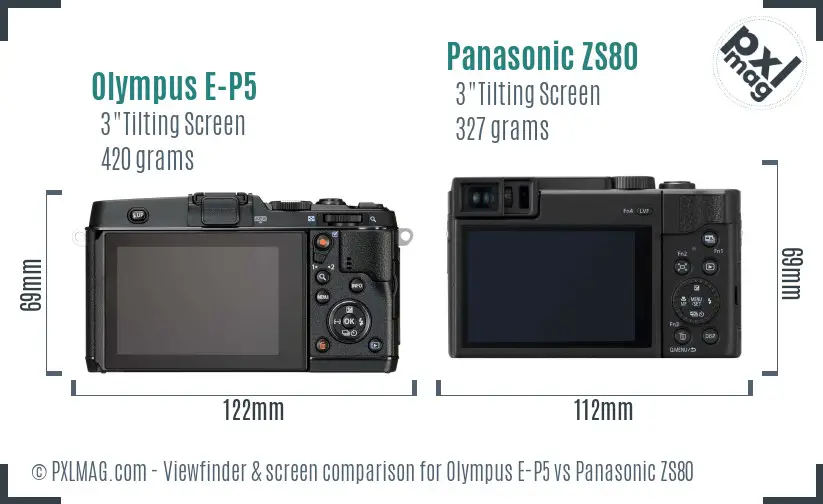 Olympus E-P5 vs Panasonic ZS80 Screen and Viewfinder comparison