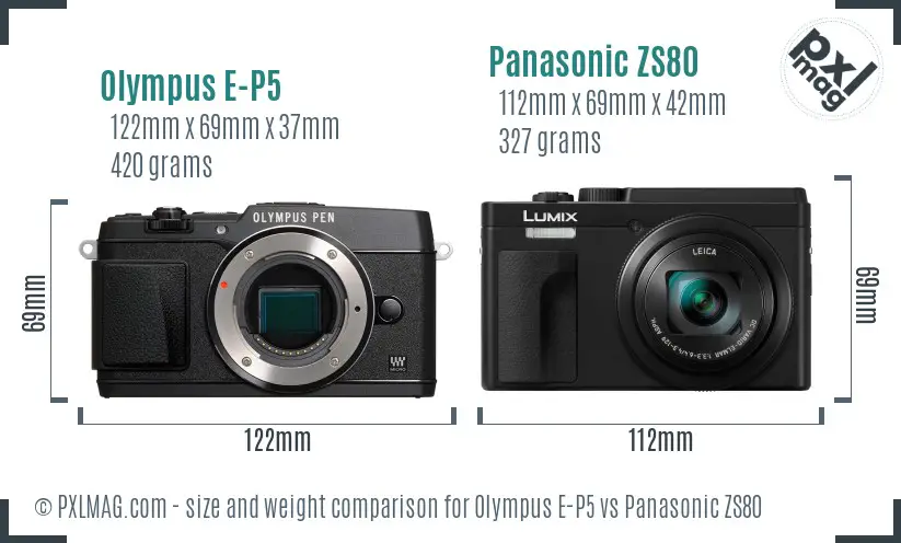 Olympus E-P5 vs Panasonic ZS80 size comparison