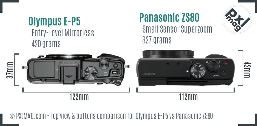Olympus E-P5 vs Panasonic ZS80 top view buttons comparison