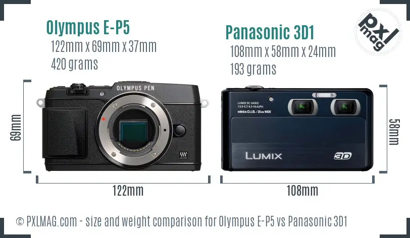 Olympus E-P5 vs Panasonic 3D1 size comparison