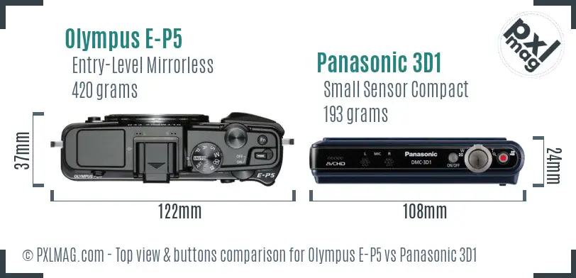 Olympus E-P5 vs Panasonic 3D1 top view buttons comparison