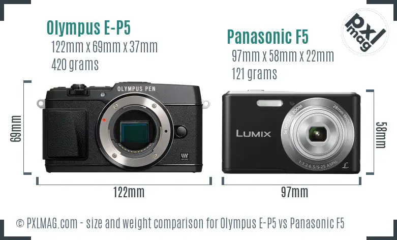 Olympus E-P5 vs Panasonic F5 size comparison