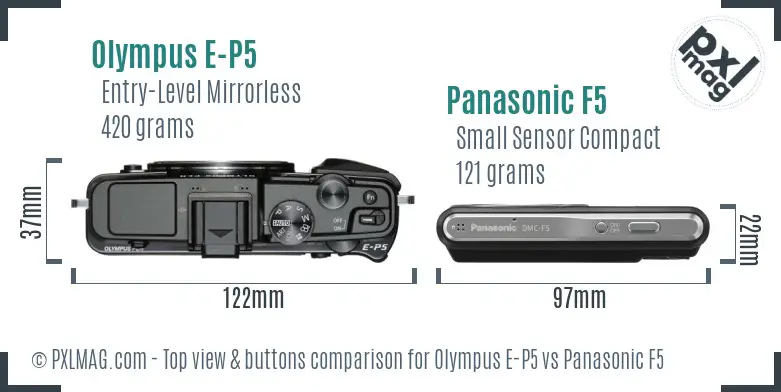 Olympus E-P5 vs Panasonic F5 top view buttons comparison