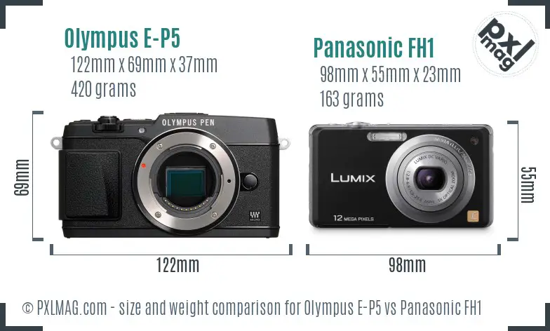 Olympus E-P5 vs Panasonic FH1 size comparison