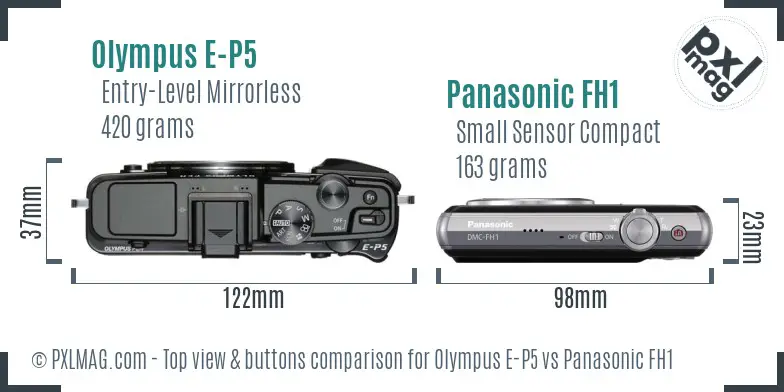 Olympus E-P5 vs Panasonic FH1 top view buttons comparison