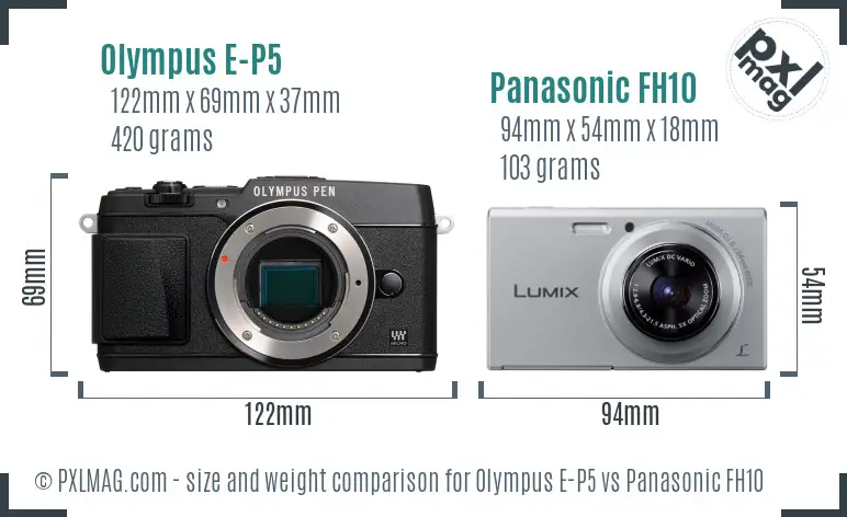 Olympus E-P5 vs Panasonic FH10 size comparison