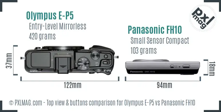 Olympus E-P5 vs Panasonic FH10 top view buttons comparison