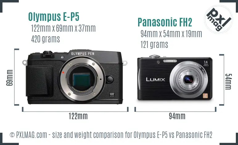 Olympus E-P5 vs Panasonic FH2 size comparison
