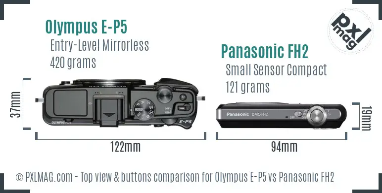 Olympus E-P5 vs Panasonic FH2 top view buttons comparison