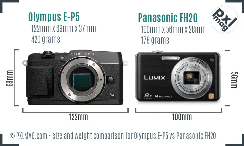 Olympus E-P5 vs Panasonic FH20 size comparison