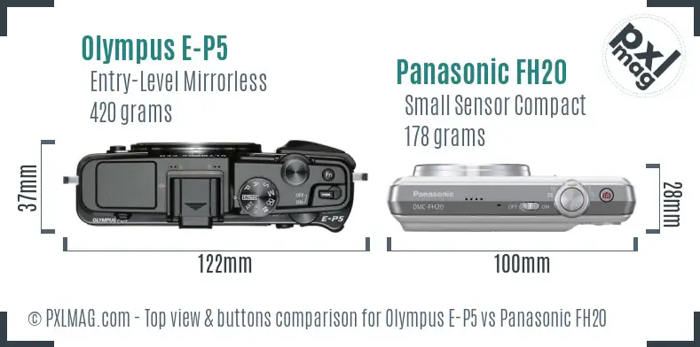 Olympus E-P5 vs Panasonic FH20 top view buttons comparison