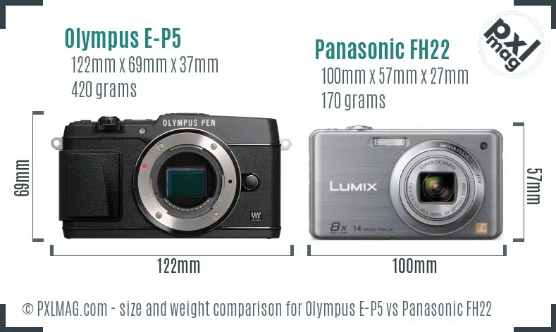 Olympus E-P5 vs Panasonic FH22 size comparison