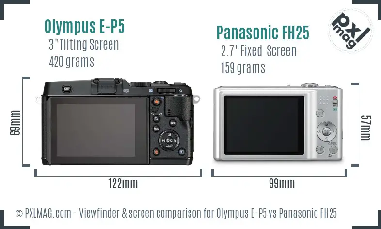 Olympus E-P5 vs Panasonic FH25 Screen and Viewfinder comparison