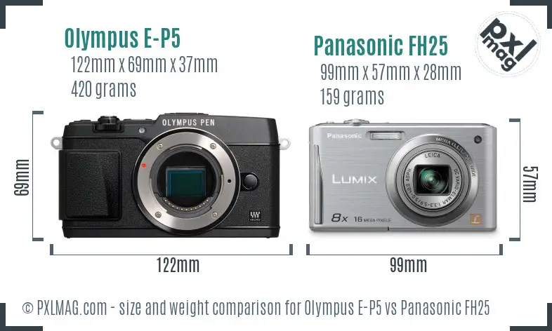 Olympus E-P5 vs Panasonic FH25 size comparison