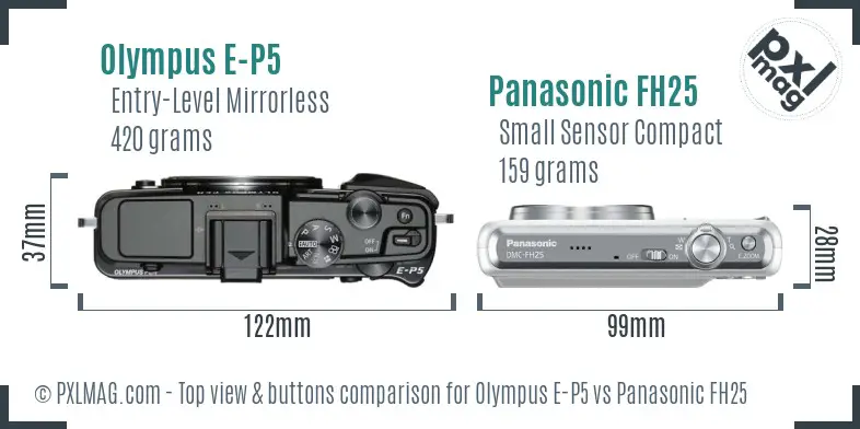 Olympus E-P5 vs Panasonic FH25 top view buttons comparison