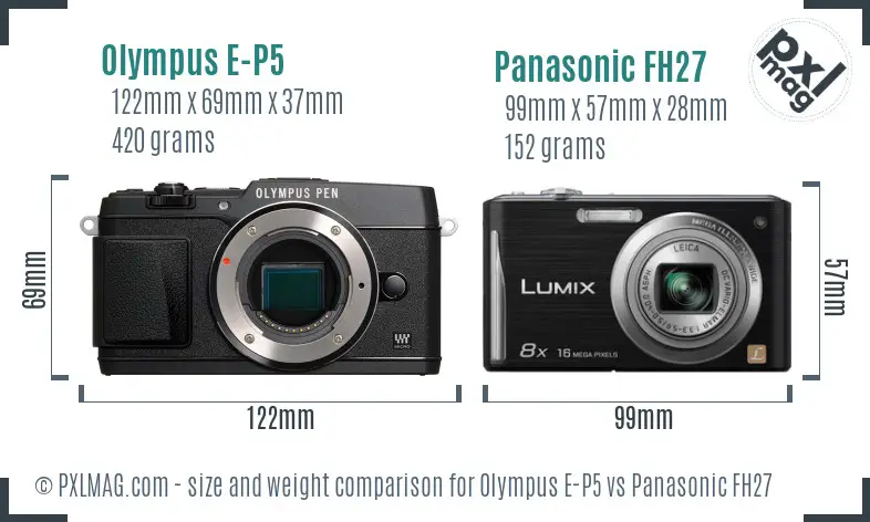 Olympus E-P5 vs Panasonic FH27 size comparison