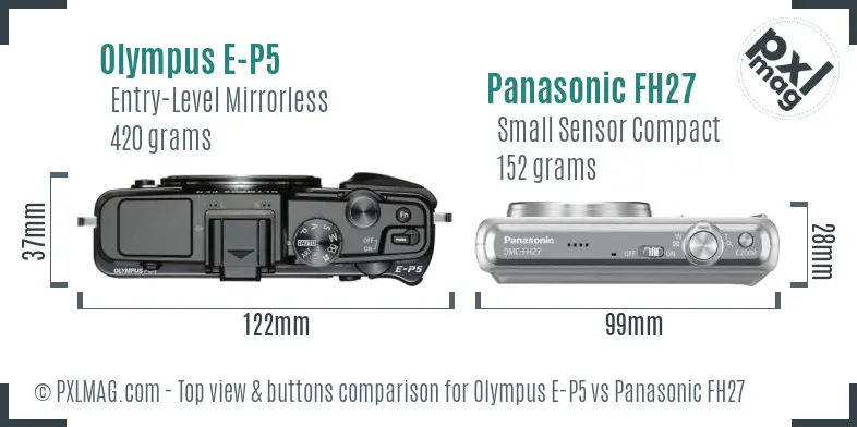 Olympus E-P5 vs Panasonic FH27 top view buttons comparison