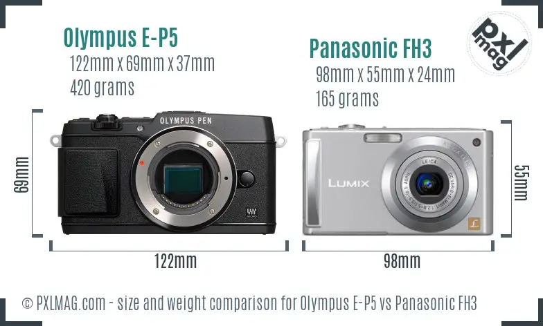 Olympus E-P5 vs Panasonic FH3 size comparison