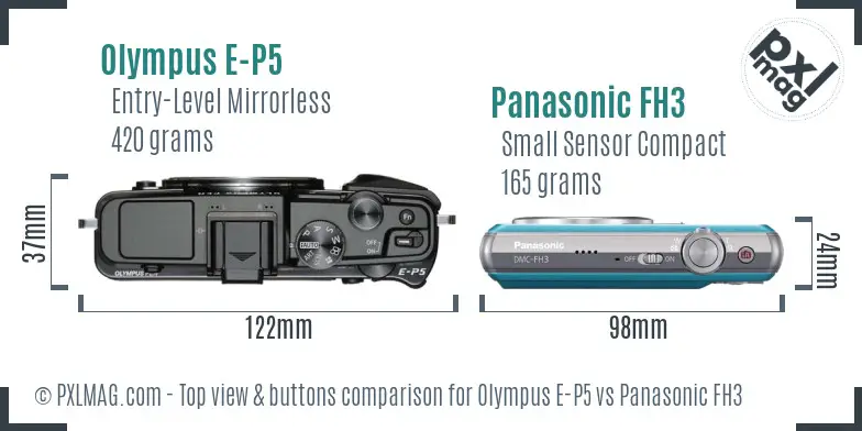 Olympus E-P5 vs Panasonic FH3 top view buttons comparison