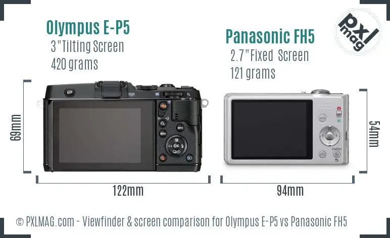 Olympus E-P5 vs Panasonic FH5 Screen and Viewfinder comparison