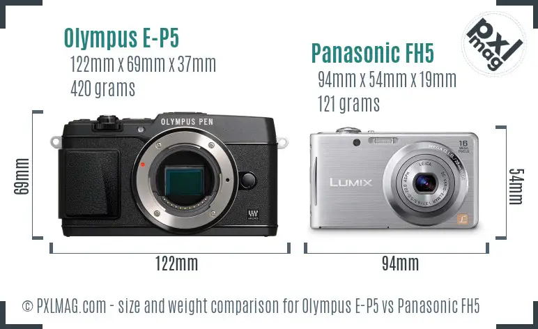 Olympus E-P5 vs Panasonic FH5 size comparison
