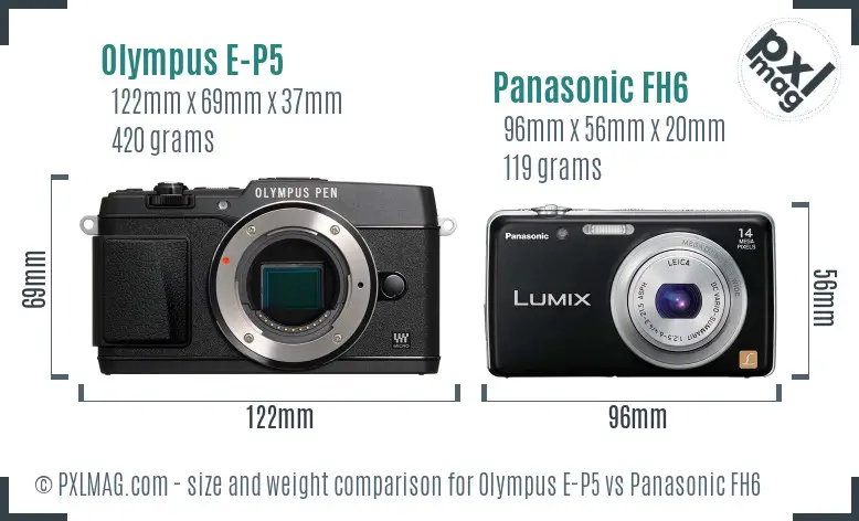 Olympus E-P5 vs Panasonic FH6 size comparison