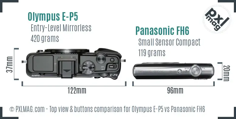 Olympus E-P5 vs Panasonic FH6 top view buttons comparison