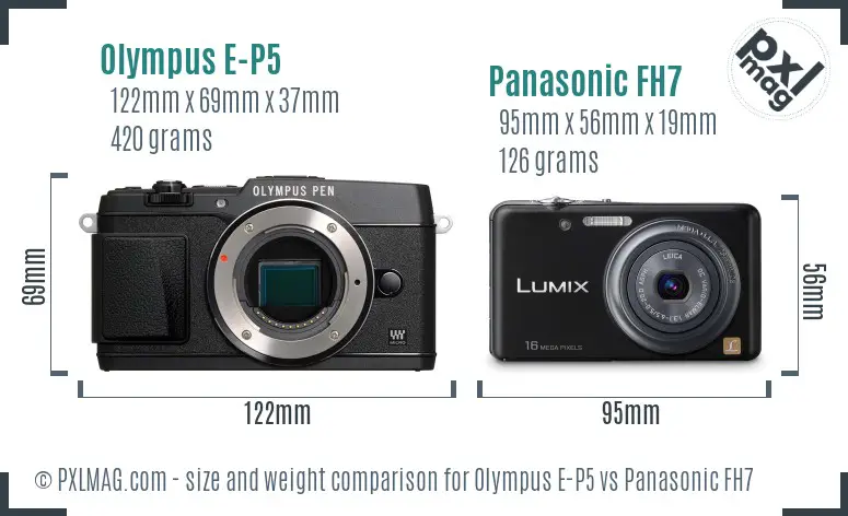 Olympus E-P5 vs Panasonic FH7 size comparison