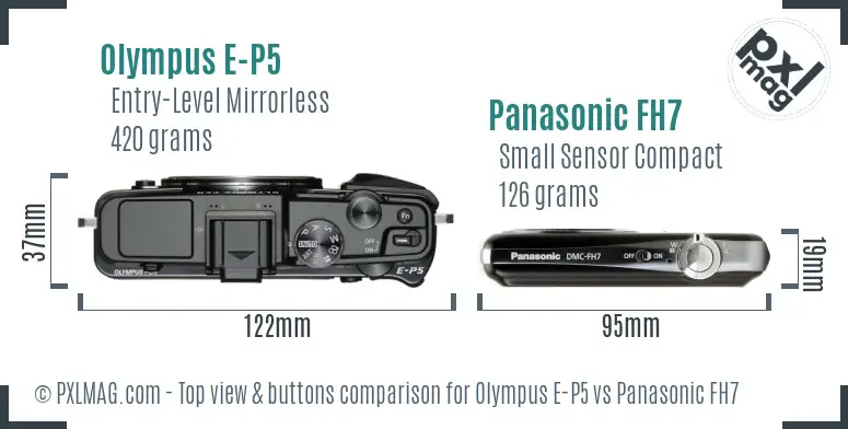 Olympus E-P5 vs Panasonic FH7 top view buttons comparison