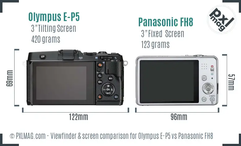 Olympus E-P5 vs Panasonic FH8 Screen and Viewfinder comparison