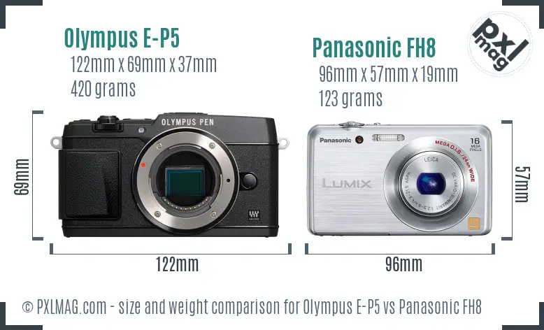 Olympus E-P5 vs Panasonic FH8 size comparison