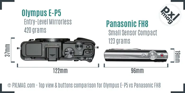 Olympus E-P5 vs Panasonic FH8 top view buttons comparison
