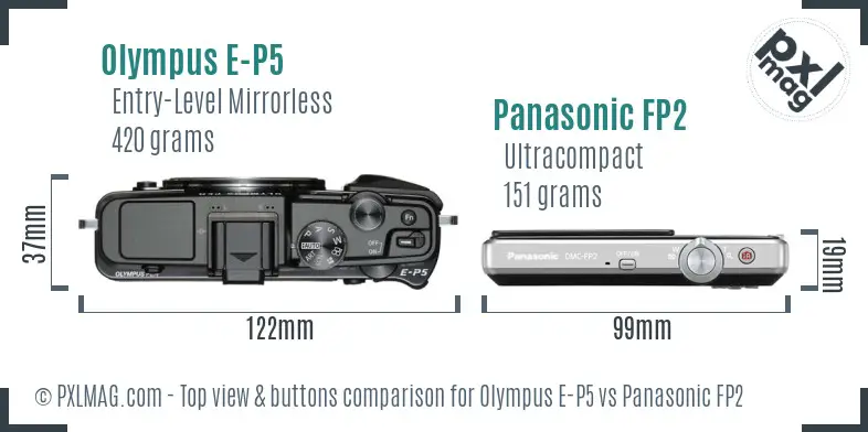 Olympus E-P5 vs Panasonic FP2 top view buttons comparison